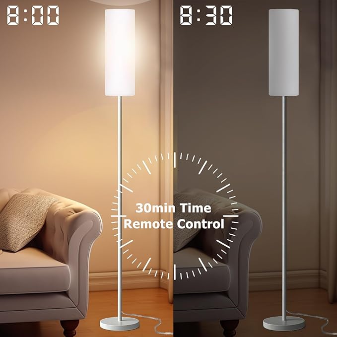 Smart LED Floor Lamp with APP Control & RGB Colors - Dimmable Standing Lamp for Living Room, Bedroom, Gaming - Remote, Timer, 9W Bulb Included, 67" Modern Tall Lamp (White)