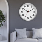 12 Inch Wall Clock Modern Battery Operated Silent Non Ticking Analog Clock Decorative for Bedroom Kitchen Bathroom Office Home Living Room (Silver)