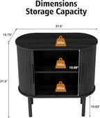 31'' Fluted Sideboard Buffer Cabinet, Modern Credenza Storage Cabinet with Slide Doors, Bar Cabinet Console Table for Living Dining Room Kitchen Hallway Entryway, Black