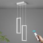 Modern Kitchen Pendant Light Fixture White 18W LED Pendant Light 2 Rings Rectangle Chandelier Pendant Lighting for Kitchen Island Living Room Dining Room Bedroom