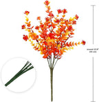 Artificial Fall Flowers for Outdoors, 10 Bundles Artificial Plants UV Resistant Fall Fake Mums Plants for Outside Halloween Christmas Porch Decoration Fall Decor(Orange(Eucalyptus))