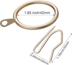 Hotop 30 Pcs Metal Drapery Curtain Rings 0.98/1.26/1.65 inch Interior Diameter and 30 Pcs Hanging Curtain Drapery Pin Hooks for Window Door Shower(42mm,Champagne Gold)