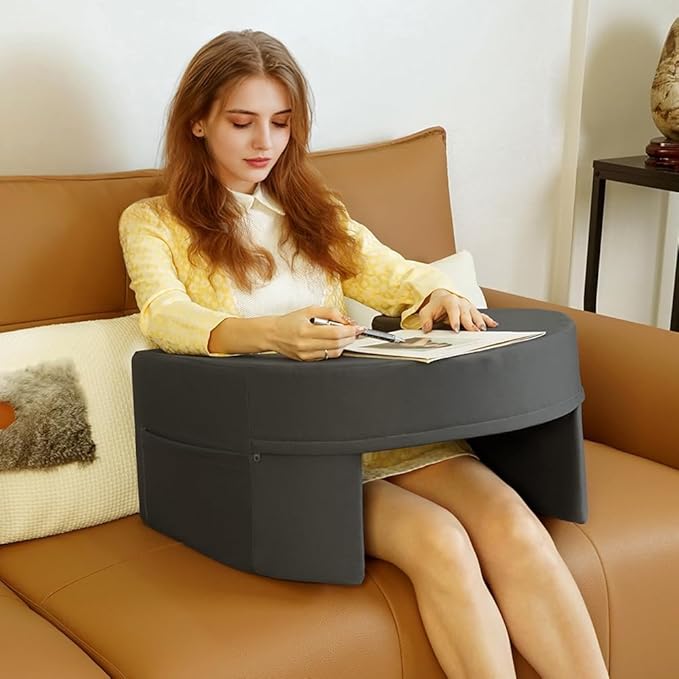 Reading Pillow for Gaming Large, Wide Lap Desk Pillow for Adult Reading, Arm Rest Memory Foam Cushion Pillow for Working, Playing, Steam Deck Switch or Sitting in Bed Floor Couch Sofa (Grey)