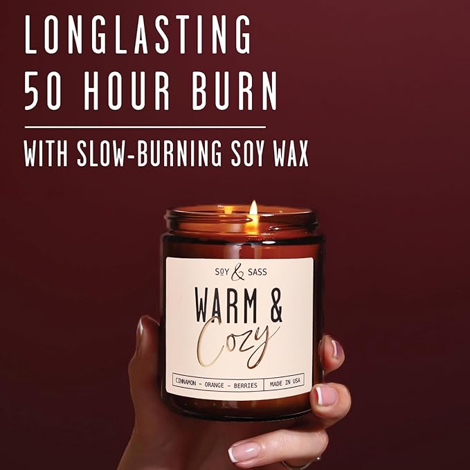 Christmas Candles, Fall Candles, Warm and Cozy' Soy Candle I Berries, Apple & Cinnamon I Infused w/Essential Oils I Warm n Cozy Home Decor I Winter and Holiday Candle I 50Hr Burn I USA Made