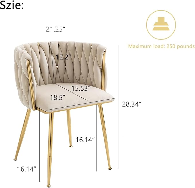 Nrizc Velvet Dining Chairs Set of 4, Woven Upholstered Dining Chairs with Gold Metal Legs, Modern Accent Chairs for Living Room, Dining Room, Kitchen