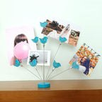 8-Branch Family Tree Picture Frame Holder, Card Photo Clips Holder Desk Stand for Memo Paper Note Photo Christmas Wedding Card Display (Blue Bird)