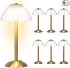 Liliful 6 Pcs LED Portable Cordless Table Lamp Touch Battery Operated Rechargeable Desk Lamp 3 Color Dimmable for Bedroom Living Room Dining (Mushroom Style,Gold)