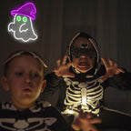 Witch Hat Ghost Neon Signs for Wall Decor Halloween Neon Sign Spooky Ghost LED Sign Gothic Lamp Neon Lights Signs Purple Witch Hat Neon Wall Sign for Bedroom Bar Halloween House Party Decor