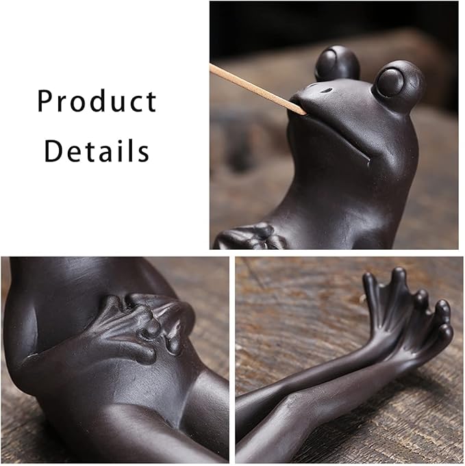 ChangWanna Frog Incense Stick Holder - Ceramic Insence Burner Ash Catcher, Insense Stand with 45 Sandalwood Sticks, Ornament for Aromatherapy/Yoga/Meditation/Home Living Room Office Decor