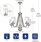 5-Lights Modern Pendant Light Fixtures, Wagon Wheel Dining Room Chandelier in Brushed Nickel, Hanging Ceiling Home Lighting for Foyer Kitchen Bedroom