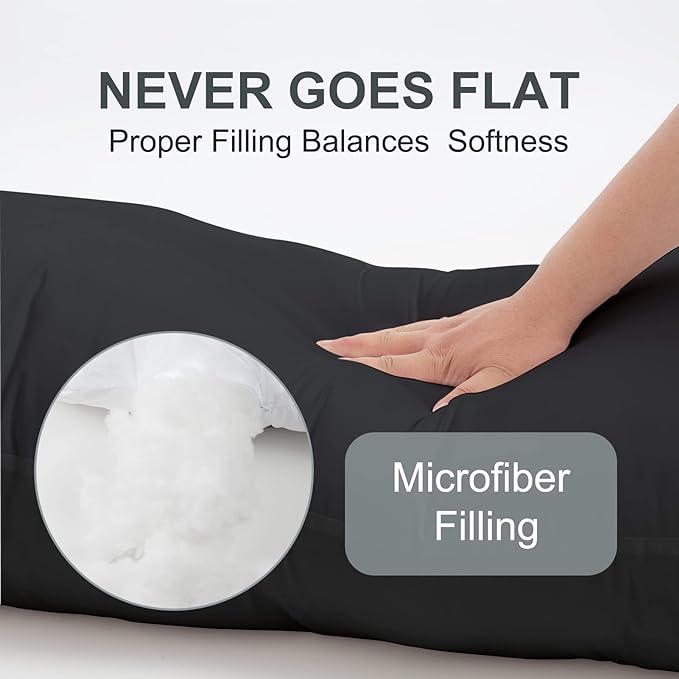 DOWNCOOL Large Body Pillow Insert- Breathable Full Body Pillow for Side Sleeper - Soft Long Bed Pillow for Adults - 20 x 54 inch （Black）