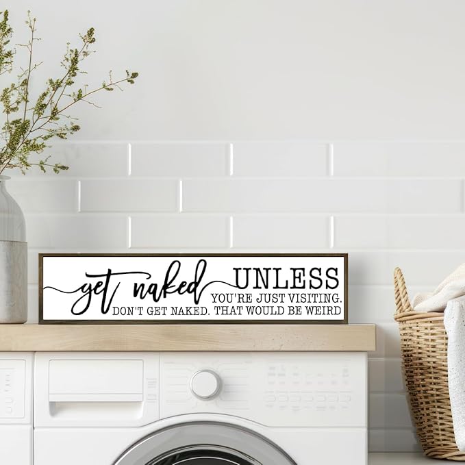 Humorous Decor for Bathroom, Get Naked Unless You're Just Visiting Sign, Funny Bathroom Box Sign, Rustic Wood Framed Signs, Modern Farmhouse Home Decoration, Restroom Decor 14.9 * 3.3 * 0.9 inches