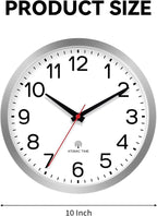 AKCISOT Atomic 10 Inch Wall Clock Analog Clocks for Indoor Kitchen, Battery Operated Clock for Bedroom Office Classroom Living Room(Silver)