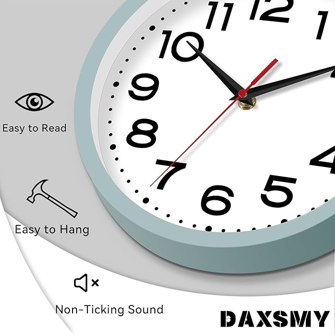 Wall Clock Silent Non-Ticking Modern Clock Battery Operated 12 Inch Small Classic Analog Decorative for Kitchen, Bathroom, Office, Bedroom, Home(Blue Gray)