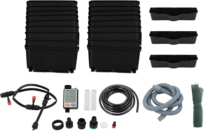 Self-Watering Wall-Mounted Planter, Vertical Garden Planter Set with 18 Pots, Stackable Plant Grow Pots with Electronic Timer for Growing Veggies, Fruits, Herbs, Flowers.