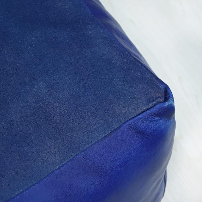 Square Shaped Goat Leather Handmade Eco-Friendly Blue Pouf - 21" x 21" x 12", Plain Solid, Recycled Foam with Fibre Fill Stuffed, Seating Pouf PF12