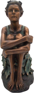 Copper Toned Fairy Holding Knees with Blue Accents Garden Statue, Whimsical Outdoor Decor, 13 Inches