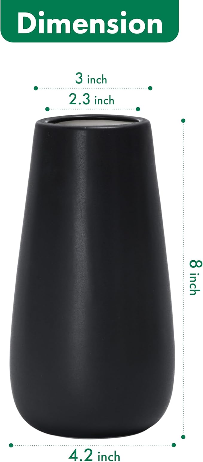 D'vine Dev 8 Inch Ebony Black Elegant Oval Ceramic Vase for Flowers, Home Décor Vase with Design Box, VS-LD-A-5