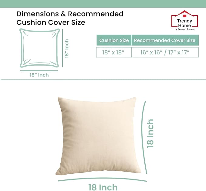 Trendy Home 18x18 100% Natural Cotton Throw Pillow Insert(Set of 2), Bed and Couch Pillows Stuffer Hypoallergenic, Decorative Home Outdoor Sofa Pillow Filler (Cotton, 2 Pack)