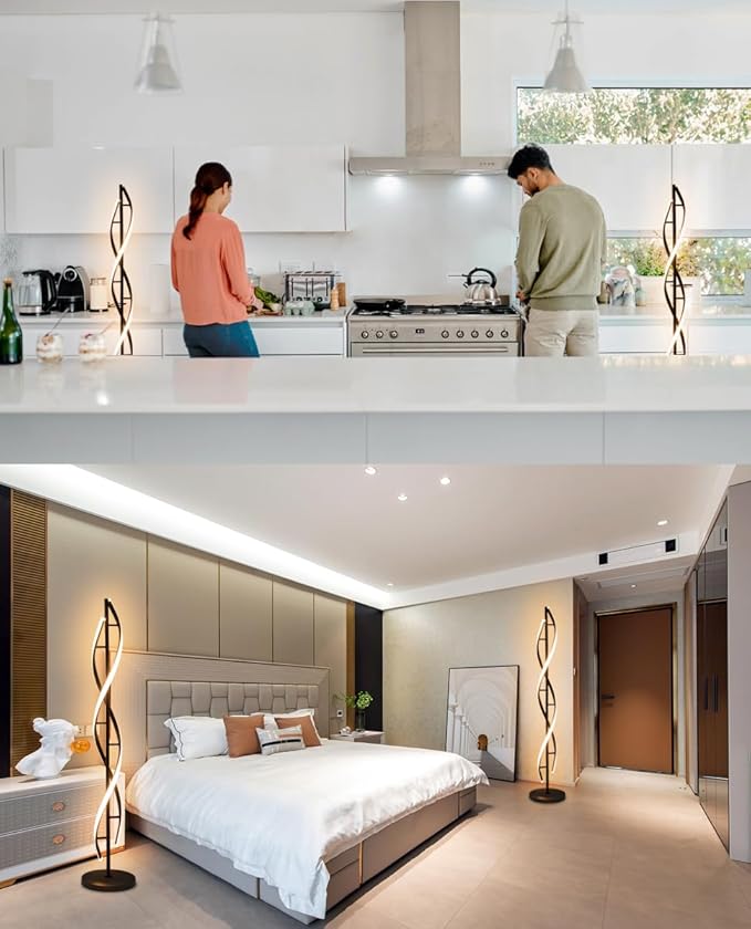 LENIVER LED Spiral Floor Lamp, Unique 3 Color Dimmable Standing Lamp, Modern Creative Standing Pole Lamps with Remote Control for Living Room, Bedroom and Office - Black