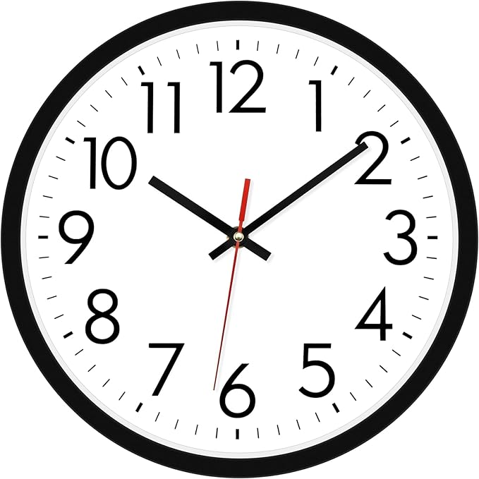 Lumuasky 14 Inch Wall Clock Battery Operated Silent Non-Ticking Large Analog Classic Round Clock for Office, Home, Kitchen, Bedroom, School, Living Room (Black)