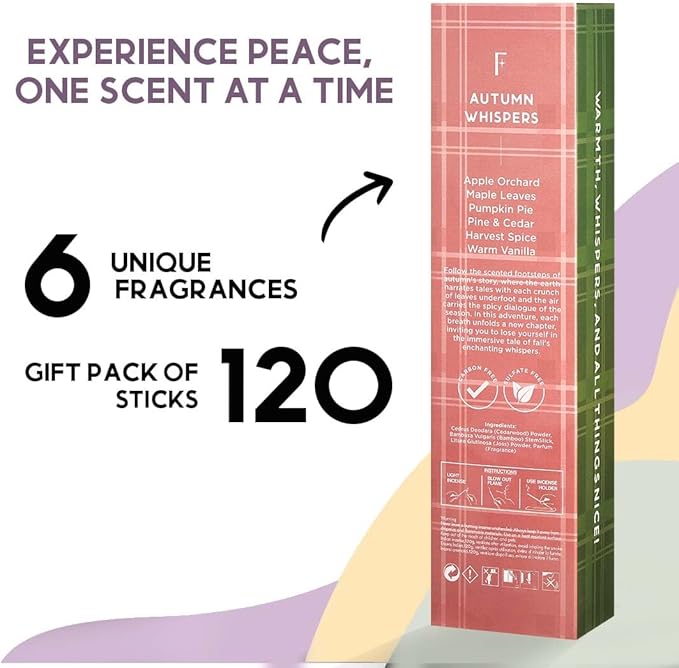 Folkulture Incense Stick | Set of 6 (120) Fall Incense Sticks with 45 Mins Burn Time | Organic Fall Scents for Home | Pumpkin Spice Insence-Sticks for Fall Essentials, Non Toxic Vanilla Iscents