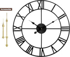 Large Wall Clock, Metal Retro Roman Numeral Clock, Modern Round Silent Wall Clocks, Easy to Read for Living Room/Home/Kitchen/Bedroom/Office/School Decor (Black, 18.5 Inch)