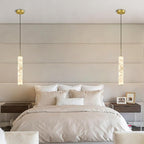 LMQNINE Natural Alabaster Pendant Lights for Kitchen Island White Marble Long Tube Chandelier Modern Gold Ceiling Light Fixtures for Bedroom Dining Room Table Living Room Hallway(M-3Pack)