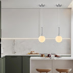 Modern Hanging Light Fixture Pendant Lighting for Kitchen Island Mid Century Chrome Pendant Lights with Globe Milky White Glass Pendant Light for Bedroom Bathroom Entryway (2 Pack)