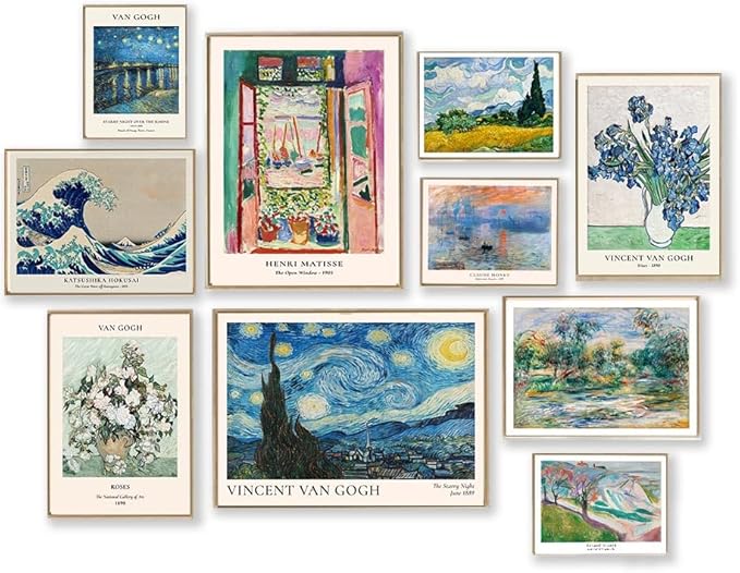 Vintage Eclectic Wall Decor Set of 9, Abstract Eclectic Prints Matisse Van Gogh Claude Monet Maximalist Famous Artist Painting Aesthetic Pictures, Trendy Maximalism Poster for Aesthetic Bedroom,