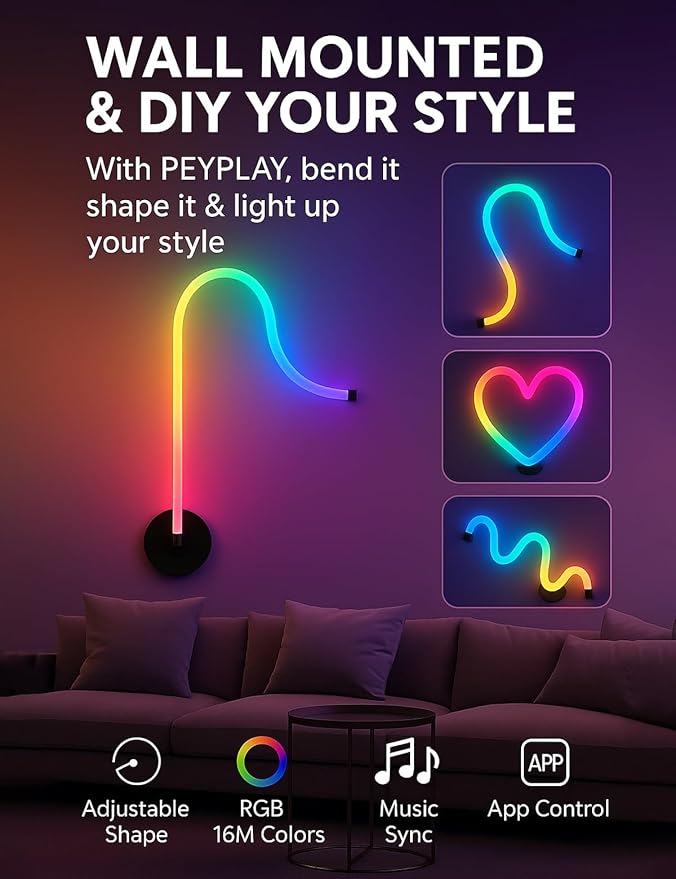 RGB LED Corner Floor Lamp, Smart Adjustable Shape, Music Sync, 16 Million DIY Colors, Remote & App Control, Modern Standing Light for Bedroom Living Room (Circular Base)