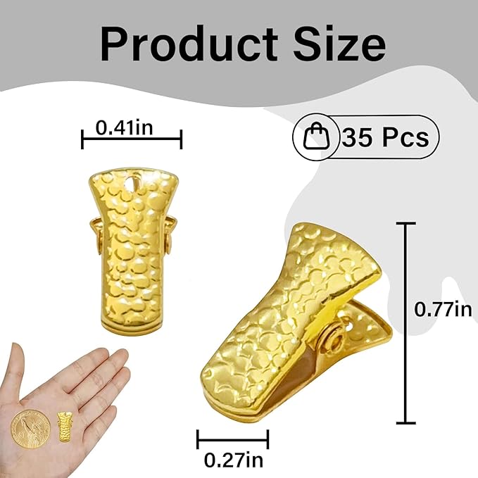 35 Pack Mini Metal Alligator Clips for Crafts Non-Slip Silicone-Coated Retro DIY Badge Small Clips (Gold)
