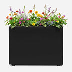 IDZO Metal Planter Box, Privacy Trough for Patio, Rectangle Container for Outdoor Plants, Tall Large Rectangular Steel Bed for Outdoor Greens with Drainage Holes & Adjustable Feet, Black