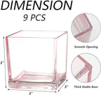 Square Flower Vases Set of 9, 3"x 3"x 3" Glass Vases for Centerpieces, Pink Vase for Flowers, Small Vase for Wedding, Party, Home Office Decoration