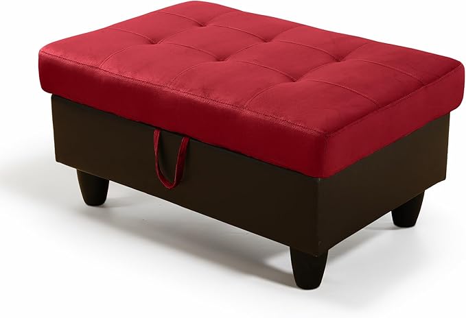 Ottoman Rectangular Storage Ottoman Bench, Flannel Footrest Stool Footstool with Lid for Living Room, Bedroom, Entryway, Red&Black, 35"x23.5"x17.5"