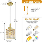 Modern Crystal Pendant Light Kitchen Island Farmhouse Lamp Adjustable Height Hanging Lighting Square Gold Chandelier Suitable for Kitchen Island Dining Room and Bedroom(1Pack)