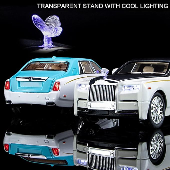 EROCK 1/24 Diecast Car Model Rolls-Royce Phantom Toy Car, Alloy Collectible Phantom Replica Pull Back Model Car Vehicles with Sound and Light for Kids Boys Girls Birthday Gift