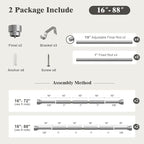 Oneach 2-Pack Curtain Rods for Windows 48 to 84 Inch, 1 Inch Pole Adjustable Length Heavy Duty Metal Curtain Rod Set, for Outdoor Bedroom Kitchen Living Room (Silver, 16 to 88 Inch)