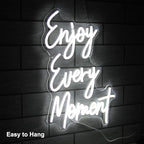 Enjoy Every Moment Neon Signs for Wall White Letter Neon Lights LED Letter Sign Dimmable Words Light Up Signs for Bedroom Bar Restaurant Salon Party Decor