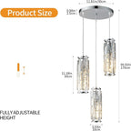 LMQNINE 3 Light Chrome Pendant Lighting Modern Pendant Light, Mini Crystal Chandeliers,Adjustable Pendant Light Fixture for Kitchen Island Dinning Room Bedroom (Chrome 3-Light)