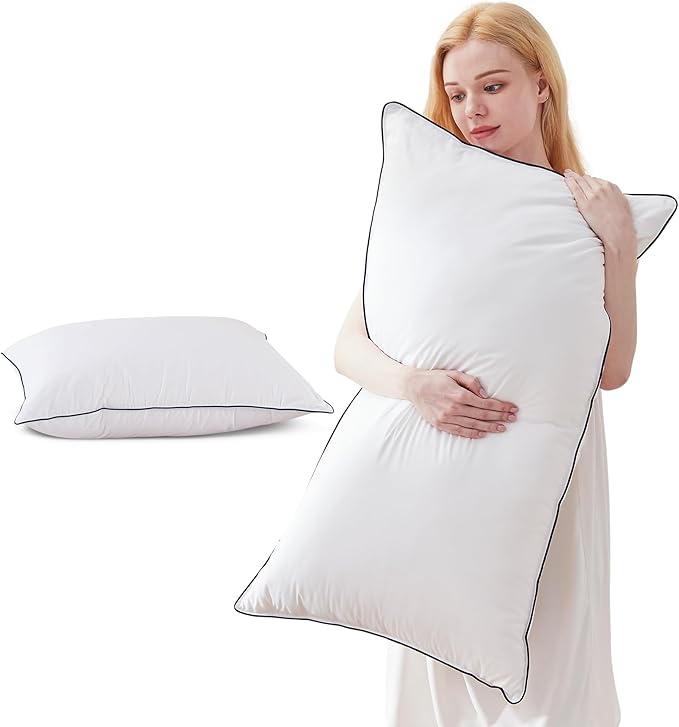 Cosybay Goose Feather and Down Bed Pillow, Premium Medium White Pillow Inserts for Sleeping, Luxury Bedding Pillows for Side and Back Sleepers, Queen Size, 20x36 Inches, 1 Pack