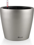 Dexceder 9x8 Inches Self Watering Planter Metallic Matte Indoor Outdoor, Inner Pot Design, Thickened Table Flower Plant Pot with Water Level Indicator (Smoky Gray)