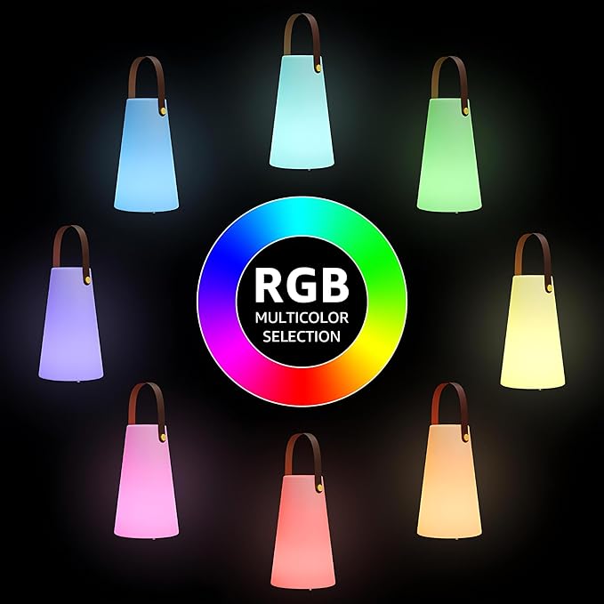 Outdoor Lanterns - Cordless Rechargeable Table Lamp, RGB LED Lights with Remote, IP44 Water-Resistant for Patio, Camping, Garden, Dining Room