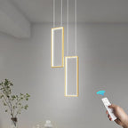 Modern Kitchen Pendant Light Fixture Gold 18W LED Pendant Light 2 Rings Rectangle Chandelier Pendant Lighting for Kitchen Island Living Room Dining Room Bedroom