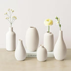 BEAHOT Ceramic Vases Set of 6, White Contemporary Decorative Flower Vases, Modern Design for Living Room
