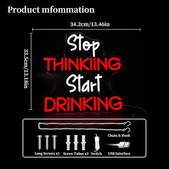 Stop Thinking Neon Sign Led Neon Lights Neon Signs for Wall Decor Light Up Sign for Birthday Party Club Gift