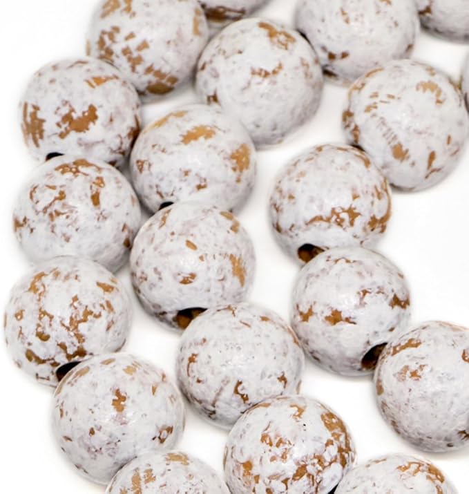 Farmhouse Wood Bead Garland Home Decor, Natural Wooden Garland for Tiered Tray, Decorative Tassel for Tier Tray, Rustic Beads Centerpiece Boho Table Decor, Beaded Accent White Washed