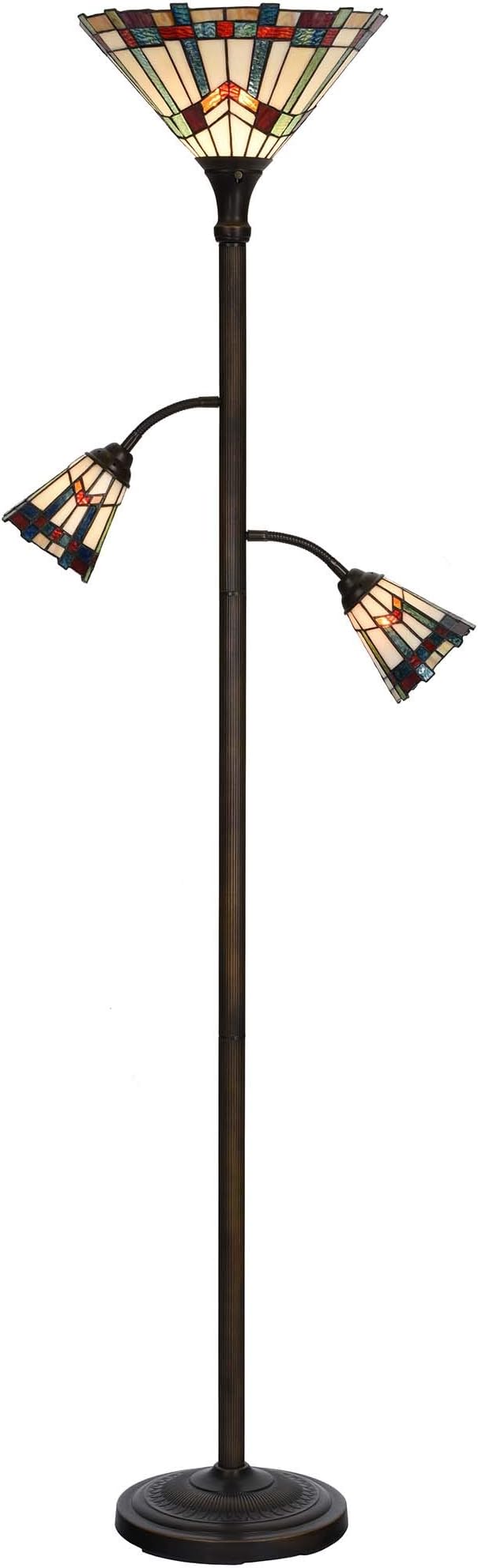 Bieye L10812 Mission Tiffany Style Stained Glass Floor Lamp for Reading Working Decorating, 3-Lights, 70 inches Tall