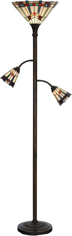 Bieye L10812 Mission Tiffany Style Stained Glass Floor Lamp for Reading Working Decorating, 3-Lights, 70 inches Tall