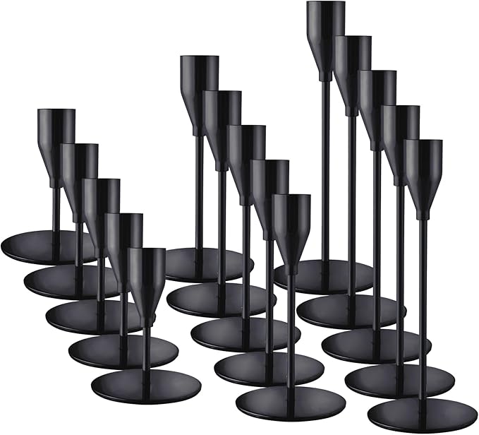 Black Taper Candle Holders for Wedding Table Centerpiece,Tall Taper Candlestick Holders Bulk Set of 15,Metal Candle Stick Holder Decor for Table or Mantel Centerpiece, Dinning, Party Home Decor